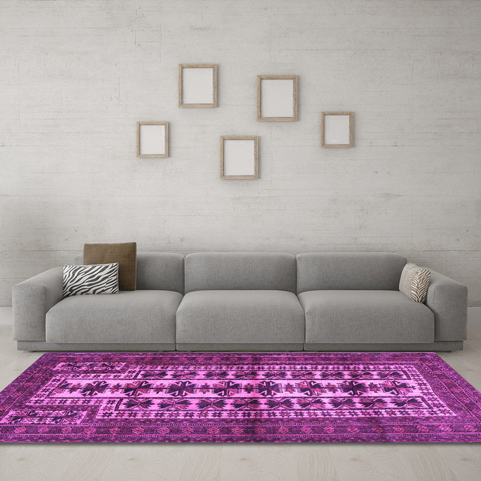 Machine Washable Persian Purple Traditional Area Rugs in a Living Room, wshtr4559pur