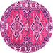 Round Geometric Pink Traditional Rug, tr455pnk