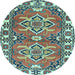 Round Geometric Light Blue Traditional Rug, tr455lblu