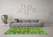 Machine Washable Geometric Green Traditional Area Rugs in a Living Room,, wshtr455grn