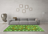 Machine Washable Geometric Green Traditional Rug, wshtr455grn