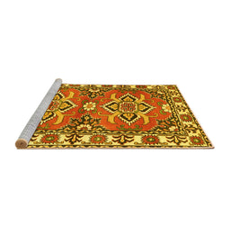Sideview of Machine Washable Geometric Yellow Traditional Rug, wshtr455yw