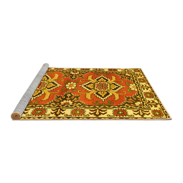 Sideview of Machine Washable Geometric Yellow Traditional Rug, wshtr455yw
