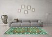 Machine Washable Geometric Turquoise Traditional Area Rugs in a Living Room,, wshtr455turq