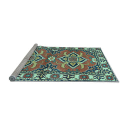 Sideview of Machine Washable Geometric Light Blue Traditional Rug, wshtr455lblu