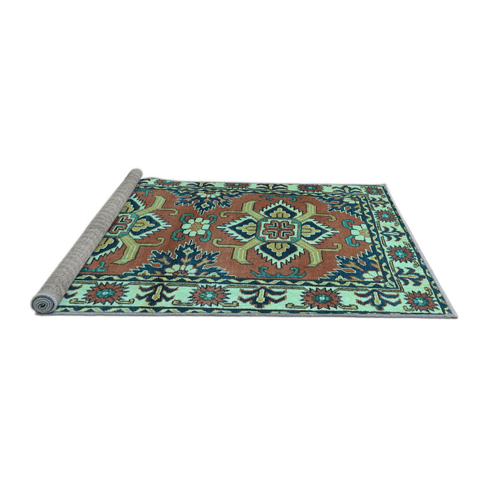 Sideview of Machine Washable Geometric Light Blue Traditional Rug, wshtr455lblu