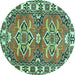 Round Machine Washable Geometric Turquoise Traditional Area Rugs, wshtr455turq