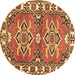 Round Geometric Brown Traditional Rug, tr455brn