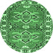 Round Geometric Emerald Green Traditional Rug, tr455emgrn