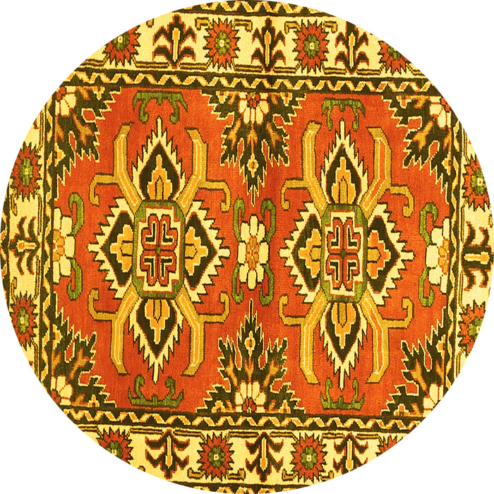 Round Geometric Yellow Traditional Rug, tr455yw