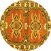 Round Geometric Yellow Traditional Rug, tr455yw