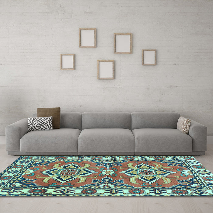 Machine Washable Geometric Light Blue Traditional Rug in a Living Room, wshtr455lblu