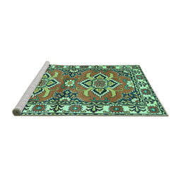 Sideview of Machine Washable Geometric Turquoise Traditional Area Rugs, wshtr455turq