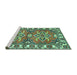 Sideview of Machine Washable Geometric Turquoise Traditional Area Rugs, wshtr455turq