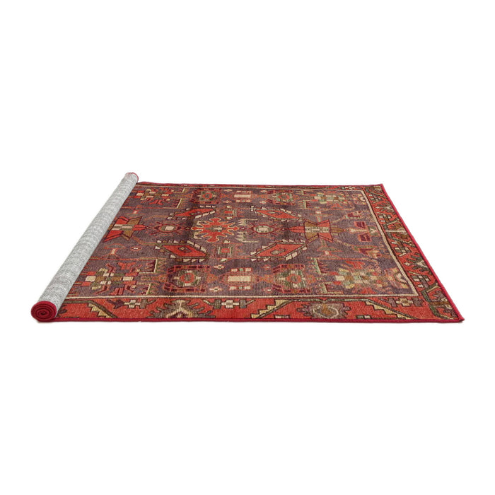 Sideview of Machine Washable Traditional Rust Pink Rug, wshtr4560