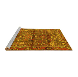 Sideview of Machine Washable Persian Yellow Traditional Rug, wshtr4560yw