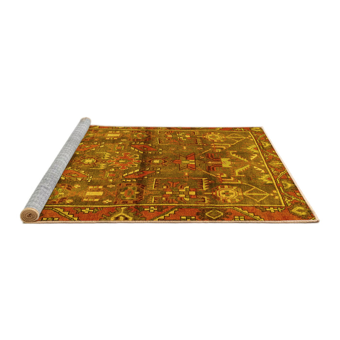 Sideview of Machine Washable Persian Yellow Traditional Rug, wshtr4560yw