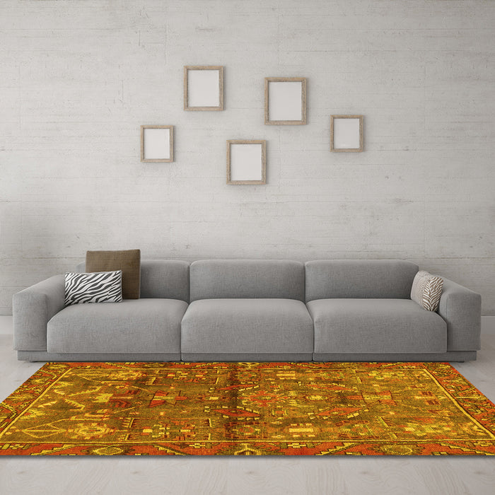 Machine Washable Persian Yellow Traditional Rug in a Living Room, wshtr4560yw