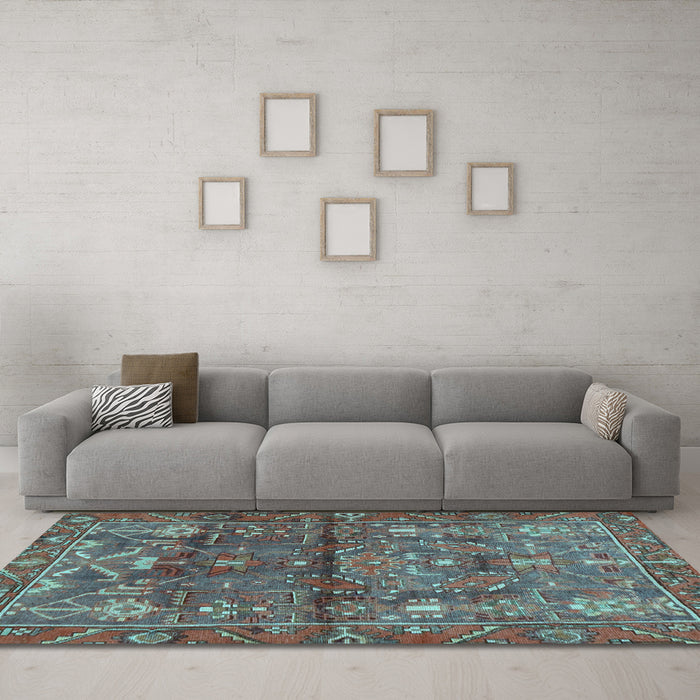 Machine Washable Persian Light Blue Traditional Rug in a Living Room, wshtr4560lblu