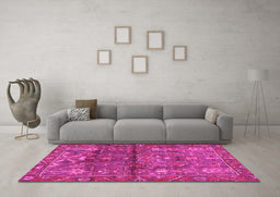Machine Washable Persian Pink Traditional Rug in a Living Room, wshtr4560pnk