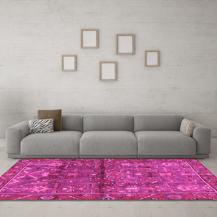Machine Washable Persian Pink Traditional Rug in a Living Room, wshtr4560pnk
