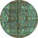 Round Persian Turquoise Traditional Rug, tr4560turq