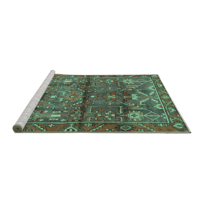 Sideview of Machine Washable Persian Turquoise Traditional Area Rugs, wshtr4560turq
