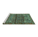 Sideview of Machine Washable Persian Turquoise Traditional Area Rugs, wshtr4560turq