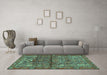 Machine Washable Persian Turquoise Traditional Area Rugs in a Living Room,, wshtr4560turq