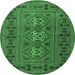 Round Machine Washable Persian Emerald Green Traditional Area Rugs, wshtr4561emgrn