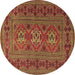 Round Machine Washable Persian Brown Traditional Rug, wshtr4561brn