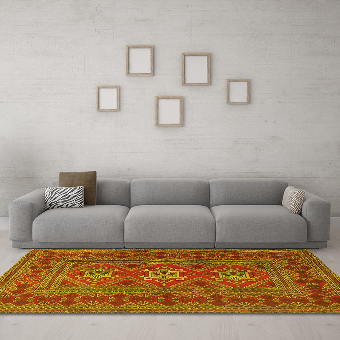 Machine Washable Persian Yellow Traditional Rug in a Living Room, wshtr4561yw