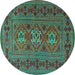 Round Persian Turquoise Traditional Rug, tr4561turq