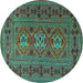 Round Machine Washable Persian Turquoise Traditional Area Rugs, wshtr4561turq