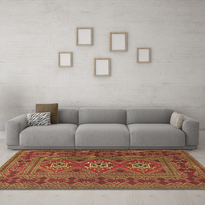 Machine Washable Persian Brown Traditional Rug in a Living Room,, wshtr4561brn