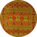 Round Machine Washable Persian Yellow Traditional Rug, wshtr4561yw