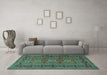 Machine Washable Persian Turquoise Traditional Area Rugs in a Living Room,, wshtr4561turq