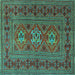 Square Machine Washable Persian Turquoise Traditional Area Rugs, wshtr4561turq