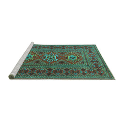 Sideview of Machine Washable Persian Turquoise Traditional Area Rugs, wshtr4561turq