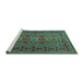 Sideview of Machine Washable Persian Turquoise Traditional Area Rugs, wshtr4561turq