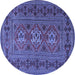 Round Machine Washable Persian Blue Traditional Rug, wshtr4561blu