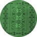 Round Persian Emerald Green Traditional Rug, tr4561emgrn
