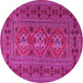 Round Machine Washable Persian Pink Traditional Rug, wshtr4561pnk