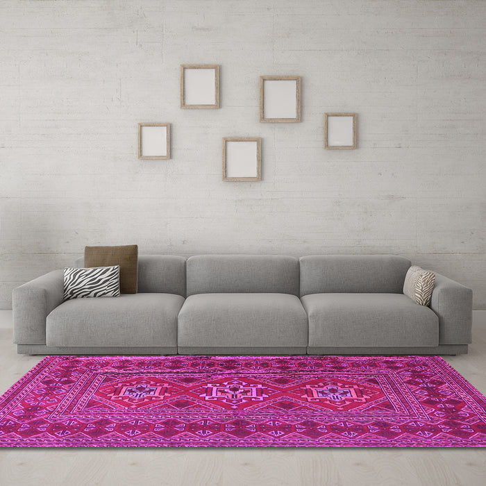 Machine Washable Persian Pink Traditional Rug in a Living Room, wshtr4561pnk
