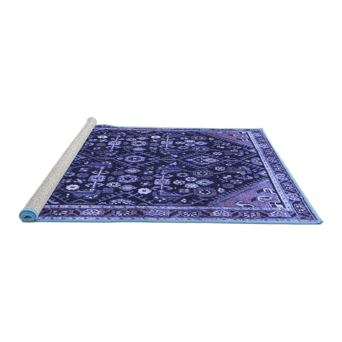 Sideview of Machine Washable Persian Blue Traditional Rug, wshtr4562blu