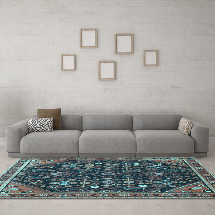 Machine Washable Persian Light Blue Traditional Rug in a Living Room, wshtr4562lblu