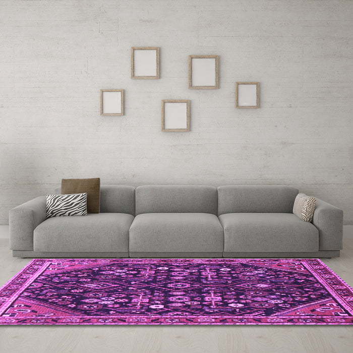 Machine Washable Persian Purple Traditional Area Rugs in a Living Room, wshtr4562pur