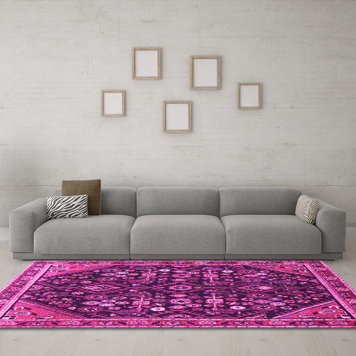 Machine Washable Persian Pink Traditional Rug in a Living Room, wshtr4562pnk