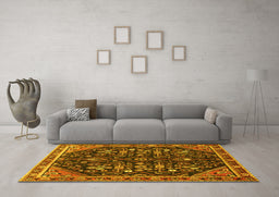 Machine Washable Persian Yellow Traditional Rug in a Living Room, wshtr4562yw