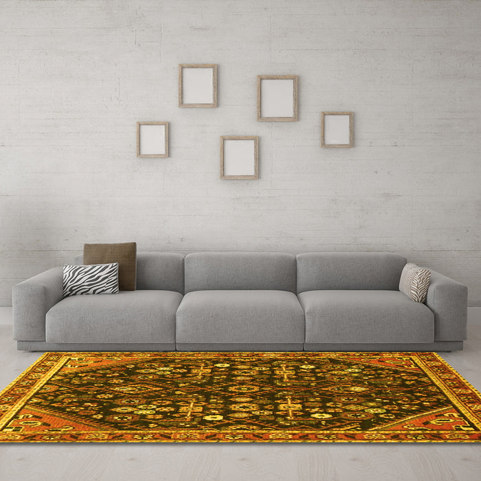 Machine Washable Persian Yellow Traditional Rug in a Living Room, wshtr4562yw